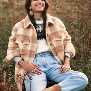 Sezane Joe coat (sz EU 34, US 2)- ecru beige check